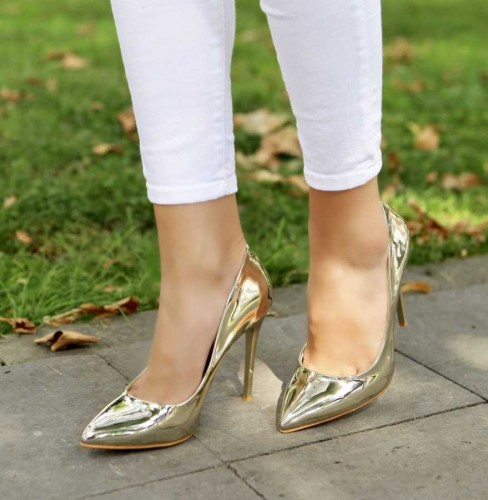 Trendbu Ayakkabı - Kadın Gold Stiletto 