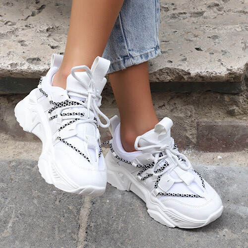 Trendbu Ayakkabı - Kadın Beyaz Sneaker
