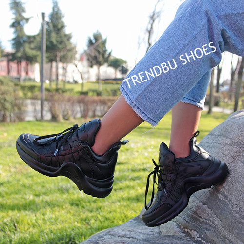 Trendbu Ayakkabı - Siyah Cilt Spor Ayakkabı