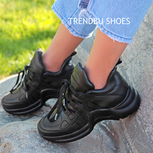Kadın Siyah Sneaker - Thumbnail
