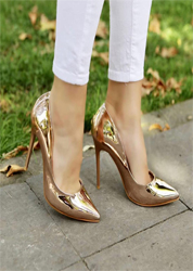 Trendbu Ayakkabı - Kadın Bronz Rugan Stiletto 