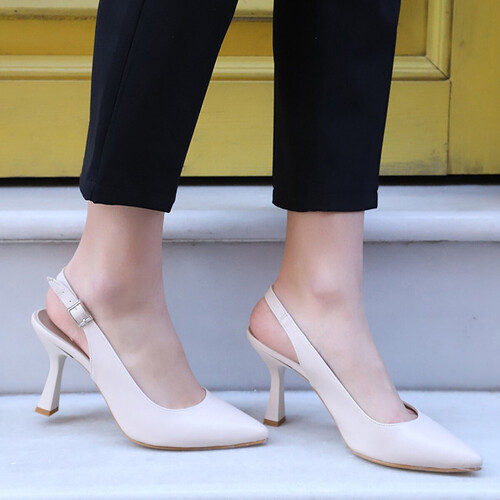 Trendbu Ayakkabı - Kadın Bej Topuklu Ayakkabı