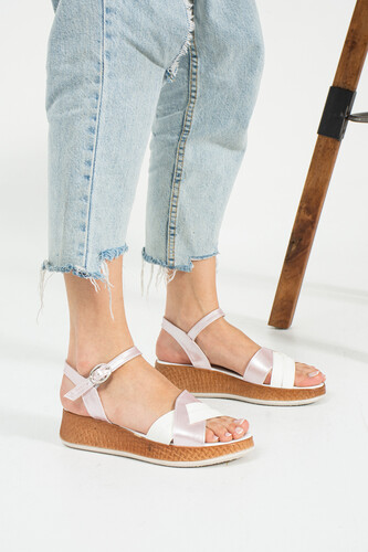 Trendbu Ayakkabı - Kadın Beyaz-Pudra Çapraz Sandalet