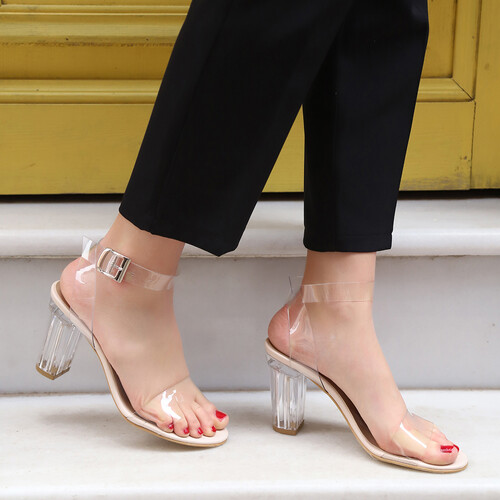 Kadın Gümüş Şeffaf Topuklu Ayakkabı - Thumbnail