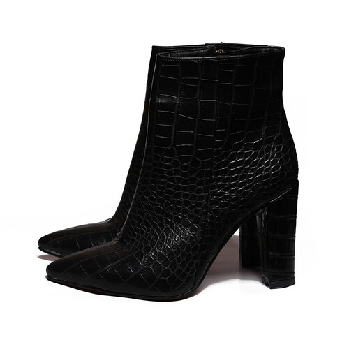 Trendbu Ayakkabı - Kadın Siyah Kroko Topuklu Bot