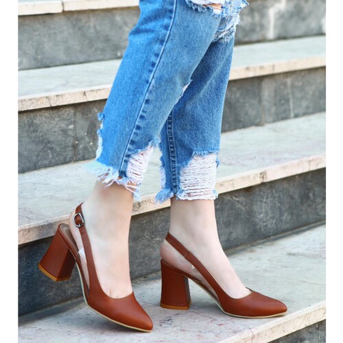 Trendbu Ayakkabı - Kadın Kahverengi Topuklu Ayakkabı 