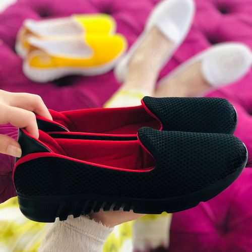 Trendbu Ayakkabı - Kadın Siyah-Kırmızı Ortopedik Sneaker