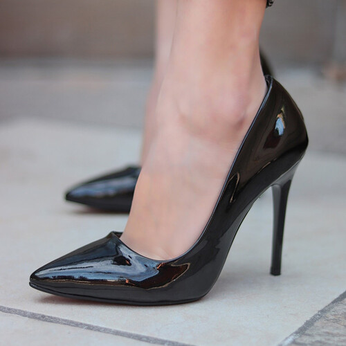 Trendbu Ayakkabı - Kadın Siyah Rugan Stiletto