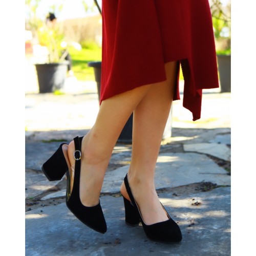 Trendbu Ayakkabı - Kadın Siyah Süet Topuklu Ayakkabı 