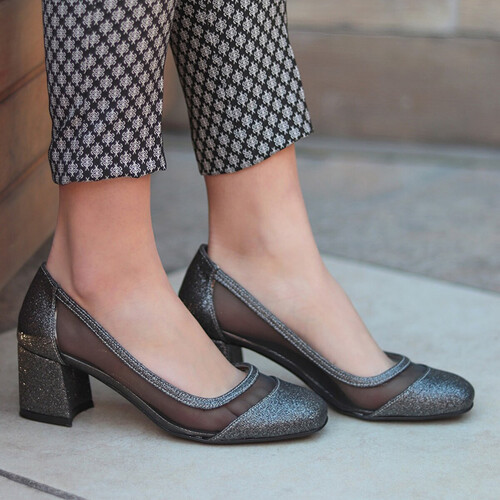 Trendbu Ayakkabı - Kadın Gri Topuklu Ayakkabı 